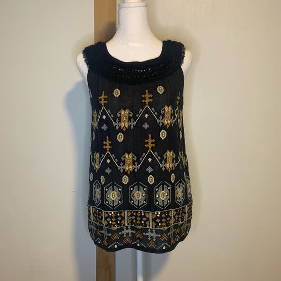 Akemi & Kin Anthropologie navy blue embroidered tank top size XS - Picture 3 of 15